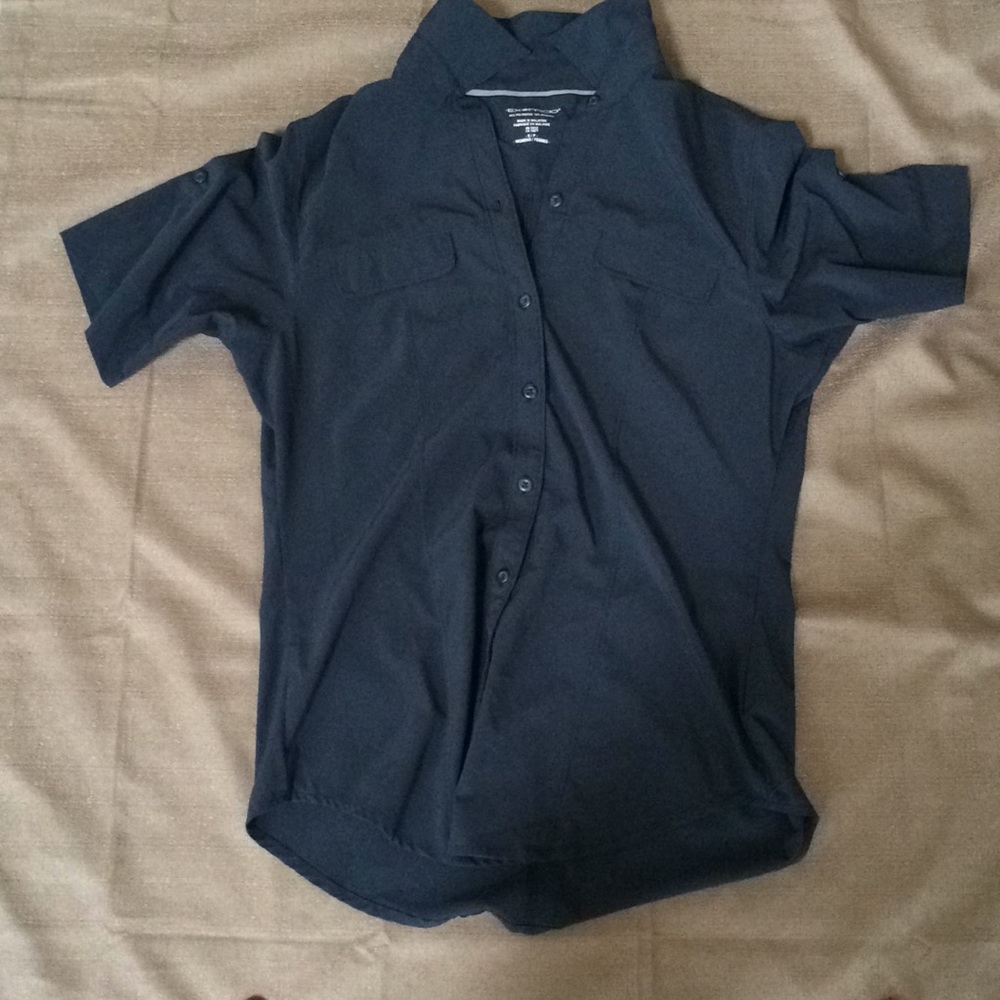 Exofficio black button up shirt